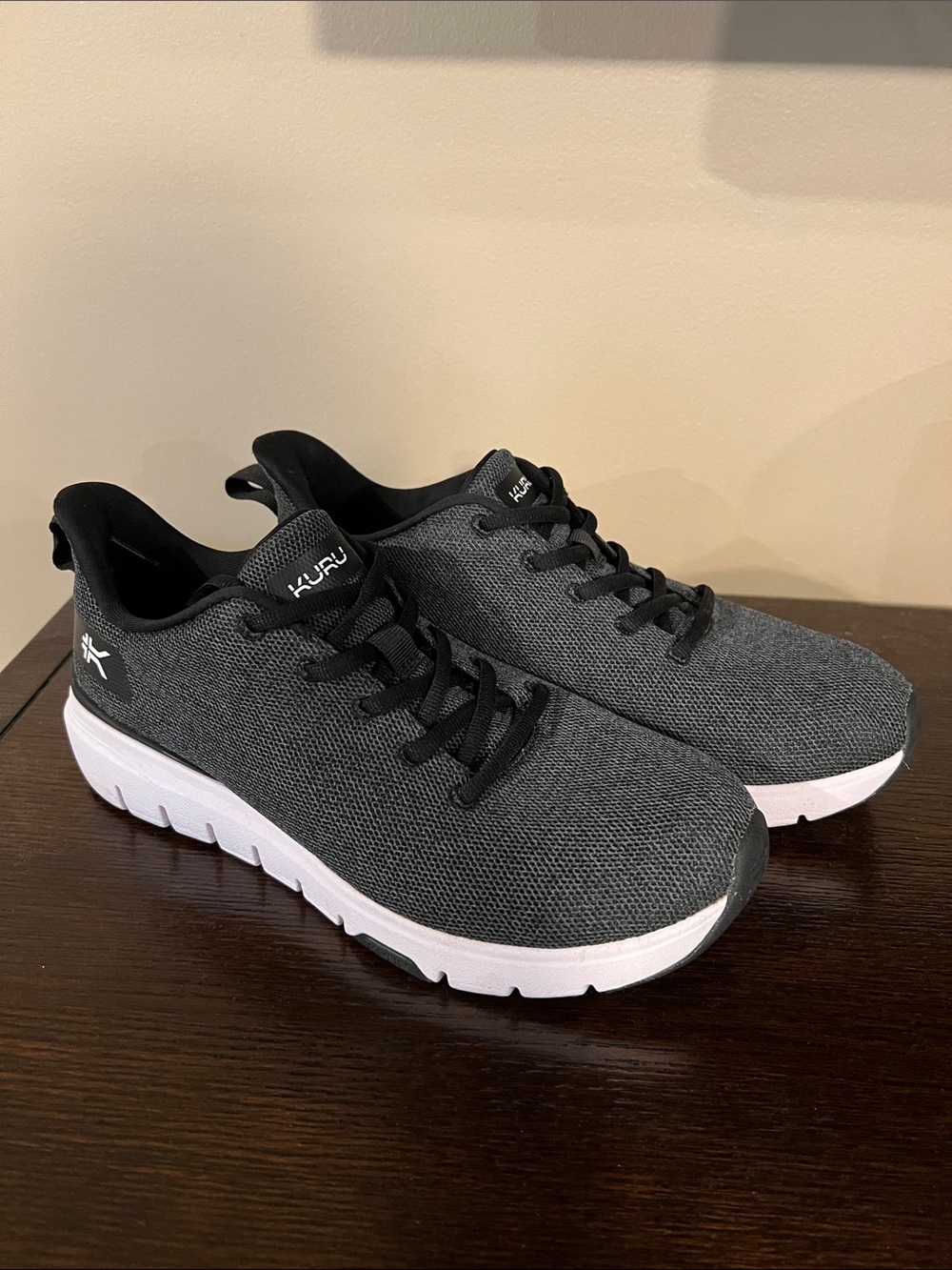 KURU Charcoal Gray Knit Athletic Sneakers with White Sole